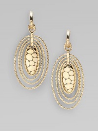 From the Kali Zen Collection. Concentric hoops in a signature chain design surround a dotted oval drop.18K gold Length, about 2¼ Width, about 1 Post backs Made in Bali From the Kali Zen Collection. Concentric hoops in a signature chain design surround a dotted oval drop.18K gold Length, about 2¼ Width, about 1 Post backs Made in Bali