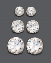 Mix and matchable sparkle for any day of the week. Three pair earring set features round-cut cubic zirconias (2-3/4 ct. t.w.) in a 14k white gold post setting. Approximate diameter: 1/8 inch, 3/16 inch, and 1/4 inch. Mix and matchable sparkle for any day of the week. Three pair earring set features round-cut cubic zirconias (2-3/4 ct. t.w.) in a 14k white gold post setting. Approximate diameter: 1/8 inch, 3/16 inch, and 1/4 inch.