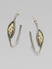 A highly textured, sterling silver style featuring radiant 18k gold accents in a beautiful, curved design. Sterling silver18k goldLength, about 1Post backImported A highly textured, sterling silver style featuring radiant 18k gold accents in a beautiful, curved design. Sterling silver18k goldLength, about 1Post backImported