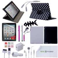 22 pcs iPad 3 Accessory Bundle / 360° Polka Dot Designer Leather Case /Grey TPU Case / Black Silicone Case / Earphones / 4 Pink and Silver Stylus pens! / Chargers for iPad 3 - ECO-FUSED® Microfiber Cleaning Cloth Included - And MORE! Also compatible wit 22 pcs iPad 3 Accessory Bundle / 360° Polka Dot Designer Leather Case /Grey TPU Case / Black Silicone Case / Earphones / 4 Pink and Silver Stylus pens! / Chargers for iPad 3 - ECO-FUSED® Microfiber Cleaning Cloth Included - And MORE! Also compatible wit