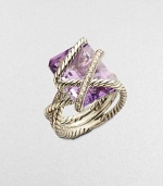 From the Cable Wrap Collection. A beautiful lavender amethyst stone surrounded by dazzling diamonds and cables. Diamonds, .29 tcw Lavender amethyst Sterling silver Width, about ½ Imported 