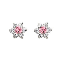 .925 Sterling Silver Rhodium Plated Flower Pink CZ Stud Earrings with Screw-back for Children & Women .925 Sterling Silver Rhodium Plated Flower Pink CZ Stud Earrings with Screw-back for Children & Women