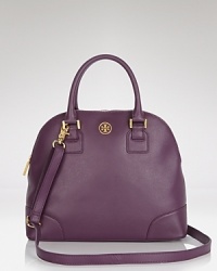 Perfectly proportioned in rich saffiano-finished leather. Tory Burch's classic satchel defines obsession with it's polished yet day-right allure and room for all of your essentials. Perfectly proportioned in rich saffiano-finished leather. Tory Burch's classic satchel defines obsession with it's polished yet day-right allure and room for all of your essentials.