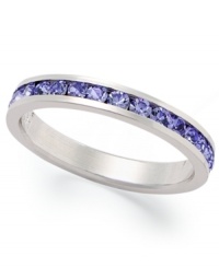 Traditions beautiful stacking ring is perfect when paired with other slim rings, but makes a pretty sparkling statement all its own. Crafted in sterling silver, a thin band features a row of round-cut purple crystals with Swarovski elements. Size 5-10. Traditions beautiful stacking ring is perfect when paired with other slim rings, but makes a pretty sparkling statement all its own. Crafted in sterling silver, a thin band features a row of round-cut purple crystals with Swarovski elements. Size 5-10.