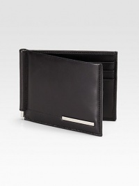 A smooth, sophisticated wallet of Italian calfskin leather with signature plate detail.Six card slots3½ x 3¼Made in Italy A smooth, sophisticated wallet of Italian calfskin leather with signature plate detail.Six card slots3½ x 3¼Made in Italy