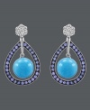 Sumptuous sparkle. Carlo Viani's vivacious drop earrings shine with the addition of round-cut turquoise (14-1/2 mm), round-cut tanzanite (1-1/5 ct. t.w.) and white sapphire-encrusted posts (1/2 ct. t.w.). Crafted in 14k white gold. Approximate drop: 1-1/10 inches.