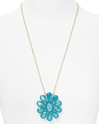 Put the petal to the metal. This kate spade new york piece bedecks the neck in floral inspiration, cast in plated gold with a retro-modern stone pendant. Put the petal to the metal. This kate spade new york piece bedecks the neck in floral inspiration, cast in plated gold with a retro-modern stone pendant.