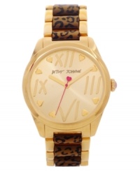 Show your spots with this golden watch from Betsey Johnson. Prettied up with leopard print and heart accents. Show your spots with this golden watch from Betsey Johnson. Prettied up with leopard print and heart accents.