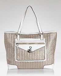 Embrace a textured take on accessorizing with this woven tote from Juicy Couture. With room for all the on-the-go essentials and sturdy leather trims, it's a perfect hybrid of function and fashion. Embrace a textured take on accessorizing with this woven tote from Juicy Couture. With room for all the on-the-go essentials and sturdy leather trims, it's a perfect hybrid of function and fashion.