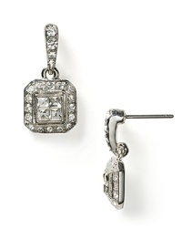 Small pavé square drop earrings will add a spectacular flash to your special dress at your next event. Small pavé square drop earrings will add a spectacular flash to your special dress at your next event.