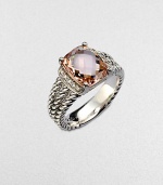 From the Petite Wheaton Collection. A pretty, faceted morganite stone flanked by dazzling diamonds set in a triple cabled, sterling silver shank. MorganiteDiamonds, .1 tcwSterling silverWidth, about .39Imported 