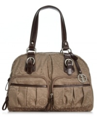 Signature jacquard with a soft sheen finish adorns this satchel silhouette by Giani Bernini. Buckle and stud accents add extra dimension, while zipped pockets inside and out ensure all your belongs stay safe. Signature jacquard with a soft sheen finish adorns this satchel silhouette by Giani Bernini. Buckle and stud accents add extra dimension, while zipped pockets inside and out ensure all your belongs stay safe.