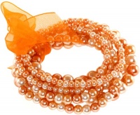 Ace of Diamonds Seven Piece Multilayered Simulated Pearl Stretch Bow Bracelet (Beige-Orange) Ace of Diamonds Seven Piece Multilayered Simulated Pearl Stretch Bow Bracelet (Beige-Orange)