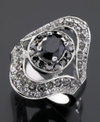 A strong accessory can make a world of difference. This impactful GUESS ring features crystal accents and jet stones set in silvertone mixed metal. Size 8. A strong accessory can make a world of difference. This impactful GUESS ring features crystal accents and jet stones set in silvertone mixed metal. Size 8.
