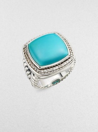 From the Albion Collection. A classic Yurman design, offering a smooth cushion of brilliant turquoise, framed in diamonds, on a split cable band of sterling silver.Diamonds, 0.48 tcw Turquoise Sterling silver About 1 square Imported