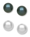 Polish just about any look with the perfect hue. This 2-piece stud earring set features cultured freshwater pearls (10-11 mm) in white and black. Set in sterling silver. Approximate diameter: 1/2 inch.