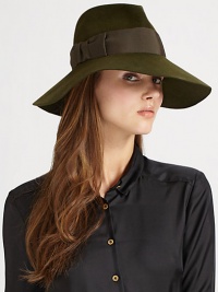 Sculpted wide brim style in soft velour felt with grosgrain ribbon trim.Brim, about 5 Band: 60% rayon/40% cotton Rabbit fur Specialist clean only Made in USA of imported material Sculpted wide brim style in soft velour felt with grosgrain ribbon trim.Brim, about 5 Band: 60% rayon/40% cotton Rabbit fur Specialist clean only Made in USA of imported material