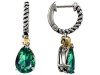 Rope Design Simulated Emerald 10x7 Pear Hoop Drop Hanging Earrings in 925 Sterling Silver
