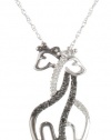 XPY 10k White Gold Black and White Giraffe Couple Diamond Pendant Necklace, 18