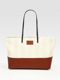 A textured canvas and straw weave pairs with sumptuous leather in this roomy top handle carryall.Double top handlesTwo inside open pocketsCanvas/suede lining14½W X 11H X 5DMade in Italy A textured canvas and straw weave pairs with sumptuous leather in this roomy top handle carryall.Double top handlesTwo inside open pocketsCanvas/suede lining14½W X 11H X 5DMade in Italy