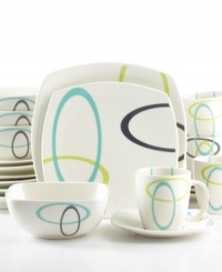 Mad for mod. Cloe dinnerware features colorful ellipses overlapping on uniquely shaped, ultra-durable earthenware for a set that's effortlessly chic and ideal for every day. Mad for mod. Cloe dinnerware features colorful ellipses overlapping on uniquely shaped, ultra-durable earthenware for a set that's effortlessly chic and ideal for every day.