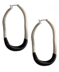 Decorate yourself in wearable art. Hoop earrings by Kenneth Cole New York feature an oblong shape crafted in silver tone mixed metal and wrapped with black thread. Approximate diameter: 2 inches. Decorate yourself in wearable art. Hoop earrings by Kenneth Cole New York feature an oblong shape crafted in silver tone mixed metal and wrapped with black thread. Approximate diameter: 2 inches.