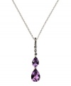 Polish your look with not one, but two, brilliant pops of color! Judith Jack's stunning y-shaped necklace feature two pear-cut amethyst drops (3-3/8 ct. t.w.) and glittering marcasite at the bail (1/5 ct. t.w.). Set in sterling silver. Approximate length: 16 inches. Approximate drop: 1-5/8 inches.