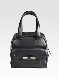 A tailored silhouette with room for your must-have items, made of soft and shiny calfskin leather. Double top handles, 7 dropTop zip closureOuter zip compartmentProtective metal feetOne inside zip pocketCotton lining10¼W X 6H X 3½DMade in Italy A tailored silhouette with room for your must-have items, made of soft and shiny calfskin leather. Double top handles, 7 dropTop zip closureOuter zip compartmentProtective metal feetOne inside zip pocketCotton lining10¼W X 6H X 3½DMade in Italy