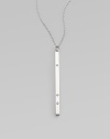 A sleek, sterling silver bar pendant with dazzling diamonds on a link chain. Sterling silverDiamonds, 0.6 tcwLength, about 16 to 20 adjustablePendant size, about 2Lobster clasp closureMade in USA