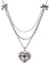 Betsey Johnson Holiday Boxed Crystal Heart 3-Row Necklace in a Betsey Johnson Pink Leopard Gift Box