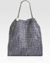 Polished chains edge this stash-it-all essential crafted from woven metallic boucle.Double shoulder straps, 8½ dropMagnetic snap closureOne inside zip pocketOne inside open pocketOne detachable zip pouchFully lined17W X 16½H X 4½DMade in Italy