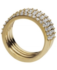 Put the stack in your style. Michael Kors knows trends like no other and this stylish four ring set combines sparkling cubic zirconias (1-7/10 ct. t.w.) with the fine art of layering. Crafted in gold tone mixed metal. Sizes 7 Put the stack in your style. Michael Kors knows trends like no other and this stylish four ring set combines sparkling cubic zirconias (1-7/10 ct. t.w.) with the fine art of layering. Crafted in gold tone mixed metal. Sizes 7