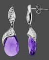 Perfect your evening look with the perfect, purple hue. Kaleidoscope's glam drop earrings feature purple and white crystal teardrops (12 ct. t.w.) with Swarovski Elements. Set in sterling silver. Approximate drop: 1-1/4 inches.