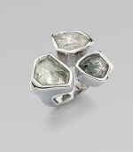 From the Miss Havisham Collection. Three different chunky stones in a sculptural rhodium plated branched setting, creating stunning drama.Swarovski crystalDyed white quartzGlassRhodium platedWidth, about 1Made in USA