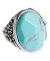 Get in touch with your earthy side. Lucky Brand's organic-inspired ring combines faceted semi-precious reconstituted calcite turquoise with a flowery silver tone mixed metal setting. Size 7.