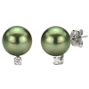 14k White Gold .06 ctw Diamond 8-9mm Perfect Round Black South Sea Tahitian Pearl High Luster Stud Earring AAA Quality.