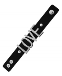 You'll fall for BCBGeneration's playfully romantic bracelet with Love lettering in imitation rhodium-plated mixed metal. Features a snap closure. Approximate length: 8-1/2 inches. You'll fall for BCBGeneration's playfully romantic bracelet with Love lettering in imitation rhodium-plated mixed metal. Features a snap closure. Approximate length: 8-1/2 inches.