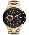 A classic gold-plated steel timepiece from AX Armani Exchange with modern touches of black silicone.