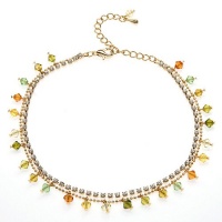 Fall Muti-Colored Faceted Swarovski Crystal with Cubic Zirconia CZ on Micron Gold Plated Brass Anklet Bracelet 8.5''-10.5''