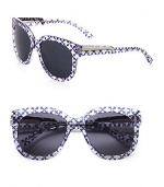 Following the brand's green initiatives, this sustainable design uses raw materials that stem from natural origins, yet retains its chic style with a print to match the Summer 2012 collection. Available in purple marquis diamond with grey lens. Metal logo temples100% UV protectionImported