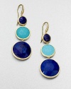 From the Jaipur Resort Collection. The gorgeous hues of lapis and turquoise bring drama and beauty to a graceful drop design formed of graduated, faceted stones set in hand-engraved 18k gold with a rich brushstroke texture.Lapis and turquoise18k yellow goldLength, about 2Ear wireMade in Italy