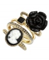 A cameo makes an appearance on this stackable ring from City by City. Crafted from gold-tone mixed metal, the ring also features a jet-colored rose and square stone for stylish touches. Size 6, 7, 8 and 9.