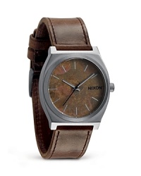 Inspired by California surf culture, this stainless steel and leather watch from Nixon has a classically sporty design. Its shapely face and and simple dial give it a sleek look, backed up by precision Japanese quartz movement and a hardened mineral crystal case for performance. Inspired by California surf culture, this stainless steel and leather watch from Nixon has a classically sporty design. Its shapely face and and simple dial give it a sleek look, backed up by precision Japanese quartz movement and a hardened mineral crystal case for performance.