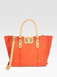Side zip gussets and a versatile strap lend a modern style upgrade to this tailored carryall of soft leather. Double top handles, 6 dropDetachable shoulder strap, 20 dropTurn-lock closureProtective metal feetOne inside zip pocketTwo inside open pocketsFully lined12½W X 10¾H X 3¾DImported Side zip gussets and a versatile strap lend a modern style upgrade to this tailored carryall of soft leather. Double top handles, 6 dropDetachable shoulder strap, 20 dropTurn-lock closureProtective metal feetOne inside zip pocketTwo inside open pocketsFully lined12½W X 10¾H X 3¾DImported