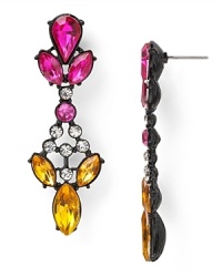 The floral motif proves darkly dramatic with this pair of drop earrings from Aqua, crafted of plated metal with colored stone accents. The floral motif proves darkly dramatic with this pair of drop earrings from Aqua, crafted of plated metal with colored stone accents.