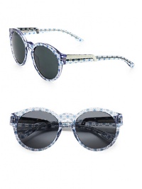 Following the brand's green initiatives, this sustainable design uses raw materials that stem from natural origins, yet retains its chic style with a print to match the Summer 2012 collection. Available in blue with grey gradient lens. Metal logo temples100% UV protectionImported Following the brand's green initiatives, this sustainable design uses raw materials that stem from natural origins, yet retains its chic style with a print to match the Summer 2012 collection. Available in blue with grey gradient lens. Metal logo temples100% UV protectionImported