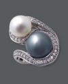 Wrap your fingers in sophistication and sparkle. This unique ring by Effy Collection features a cultured Tahitian pearl (11-1/2 mm), a cultured freshwater pearl (9-1/2 mm) and a swirling 14k white gold setting decorated with round-cut diamond (3/8 ct. t.w.).