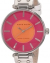 Anne Klein Women's 10/9987MAWT Leather Orange And Magenda Dial Silver-Tone White Leather Strap Watch