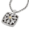 925 Silver, Onyx & Diamond Triple Fleur De Lis Pendant with 18k Gold Accents (0.12ctw)