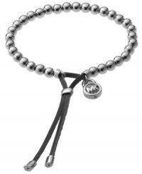 Who needs a stylist? Incorporate haute designer accessories into your look with a little Michael Kors. Celebrity-inspired, this good luck bracelet is crafted in silver tone mixed metal with an adjustable grey leather closure. Bracelet also stretches to fit wrist. Approximate diameter: 2-1/2 inches. Who needs a stylist? Incorporate haute designer accessories into your look with a little Michael Kors. Celebrity-inspired, this good luck bracelet is crafted in silver tone mixed metal with an adjustable grey leather closure. Bracelet also stretches to fit wrist. Approximate diameter: 2-1/2 inches.